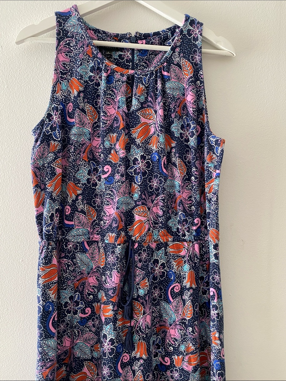 Talbots Navy Floral Dress with Pink, Orange & Aqua Motif Size L